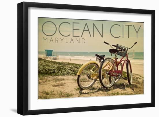 Ocean City, Maryland - Bicycles and Beach Scene-Lantern Press-Framed Art Print