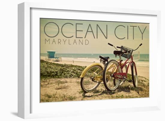 Ocean City, Maryland - Bicycles and Beach Scene-Lantern Press-Framed Art Print