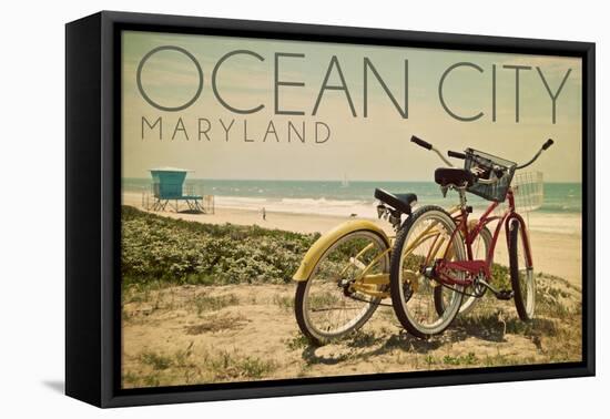 Ocean City, Maryland - Bicycles and Beach Scene-Lantern Press-Framed Stretched Canvas