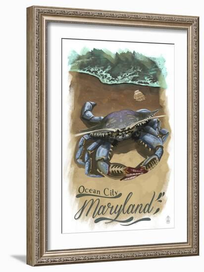 Ocean City, Maryland - Blue Crab - Watercolor-Lantern Press-Framed Art Print