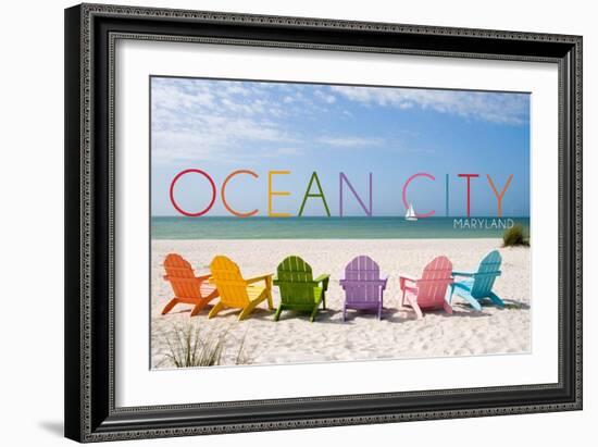 Ocean City, Maryland - Colorful Beach Chairs-Lantern Press-Framed Art Print