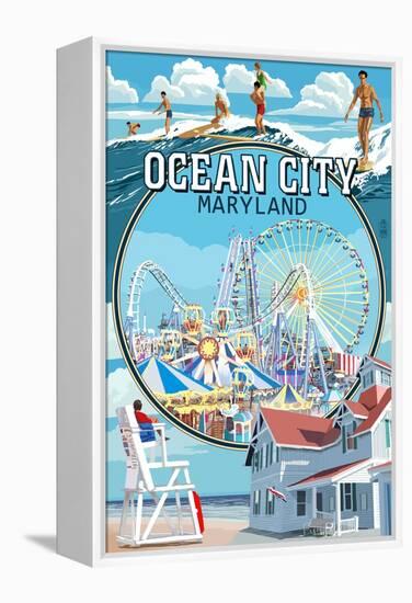 Ocean City, Maryland - Montage Scenes-Lantern Press-Framed Stretched Canvas