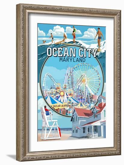 Ocean City, Maryland - Montage Scenes-Lantern Press-Framed Art Print