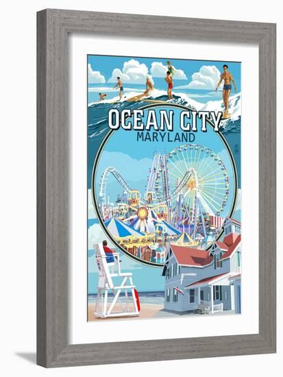 Ocean City, Maryland - Montage Scenes-Lantern Press-Framed Art Print