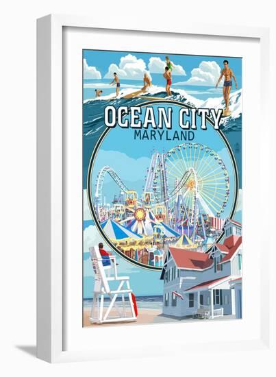 Ocean City, Maryland - Montage Scenes-Lantern Press-Framed Art Print