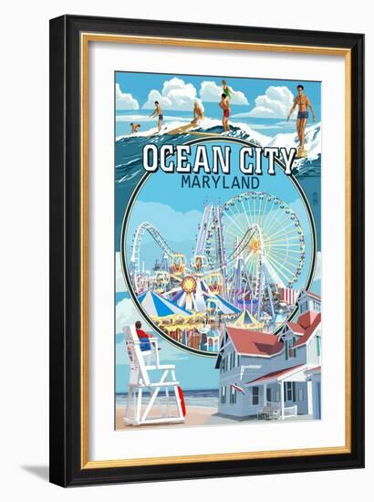 Ocean City, Maryland - Montage Scenes-Lantern Press-Framed Art Print