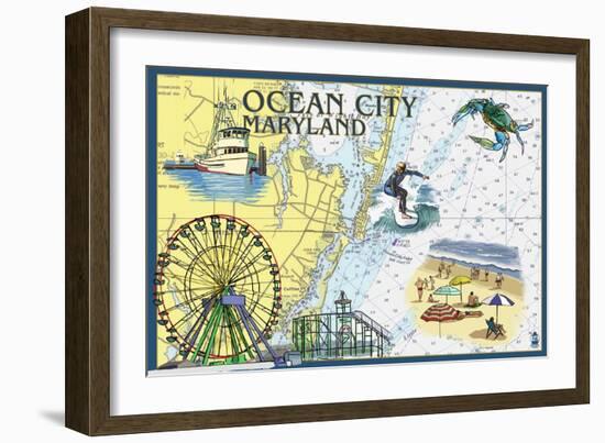 Ocean City, Maryland - Nautical Chart-Lantern Press-Framed Art Print