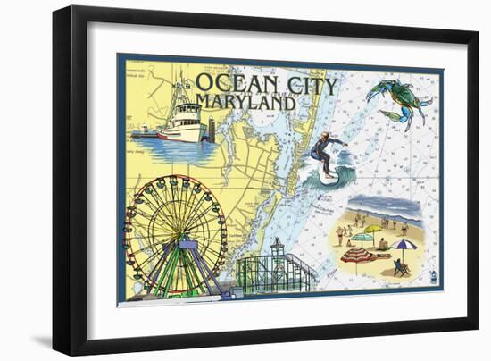 Ocean City, Maryland - Nautical Chart-Lantern Press-Framed Art Print