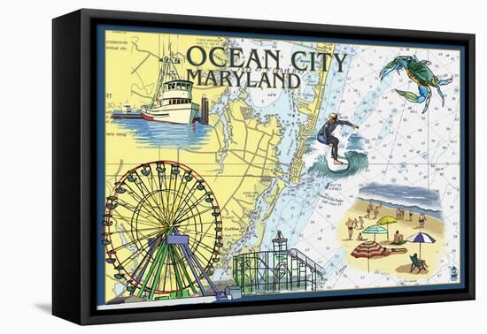 Ocean City, Maryland - Nautical Chart-Lantern Press-Framed Stretched Canvas