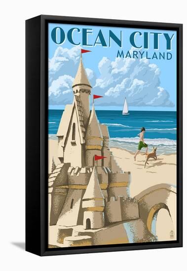 Ocean City, Maryland - Sand Castle-Lantern Press-Framed Stretched Canvas