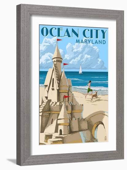 Ocean City, Maryland - Sand Castle-Lantern Press-Framed Art Print