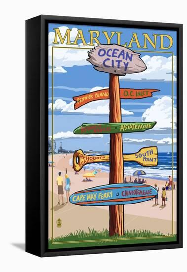 Ocean City, Maryland - Sign Destinations-Lantern Press-Framed Stretched Canvas