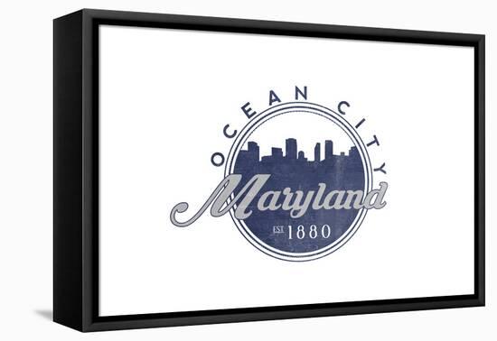 Ocean City, Maryland - Skyline Seal (Blue)-Lantern Press-Framed Stretched Canvas