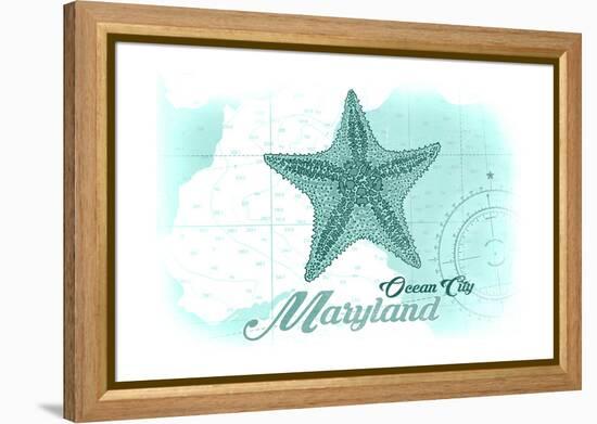 Ocean City, Maryland - Starfish - Teal - Coastal Icon-Lantern Press-Framed Stretched Canvas
