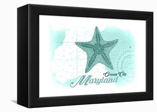 Ocean City, Maryland - Starfish - Teal - Coastal Icon-Lantern Press-Framed Stretched Canvas