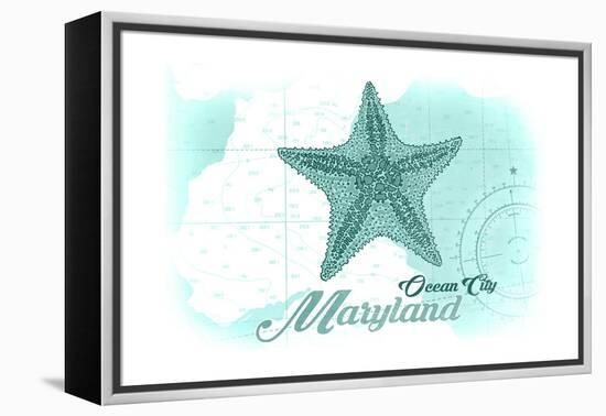 Ocean City, Maryland - Starfish - Teal - Coastal Icon-Lantern Press-Framed Stretched Canvas