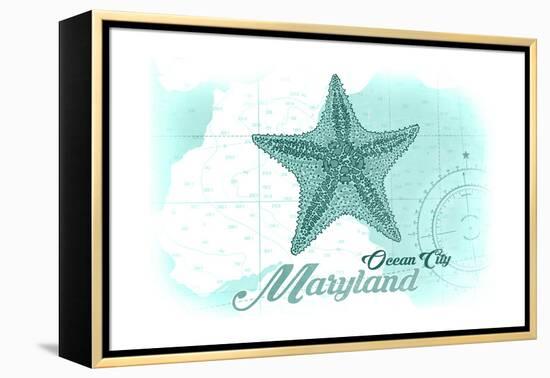 Ocean City, Maryland - Starfish - Teal - Coastal Icon-Lantern Press-Framed Stretched Canvas