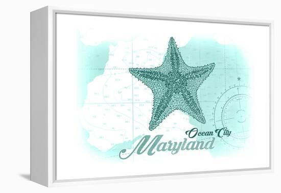 Ocean City, Maryland - Starfish - Teal - Coastal Icon-Lantern Press-Framed Stretched Canvas