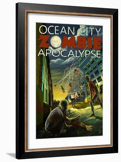 Ocean City, Maryland - Zombie Apocalypse-Lantern Press-Framed Art Print