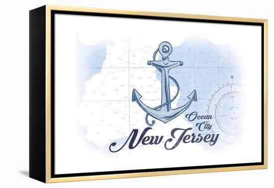 Ocean City, New Jersey - Anchor - Blue - Coastal Icon-Lantern Press-Framed Stretched Canvas