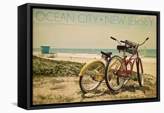 Ocean City, New Jersey - Bicycles and Beach Scene-Lantern Press-Framed Stretched Canvas