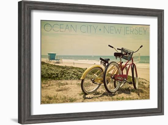 Ocean City, New Jersey - Bicycles and Beach Scene-Lantern Press-Framed Art Print