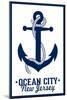 Ocean City, New Jersey - Blue and White Anchor-Lantern Press-Mounted Art Print