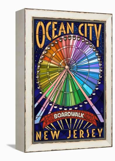 Ocean City, New Jersey - Boardwalk Ferris Wheel-Lantern Press-Framed Stretched Canvas