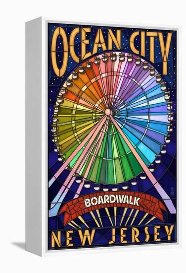 Ocean City, New Jersey - Boardwalk Ferris Wheel-Lantern Press-Framed Stretched Canvas