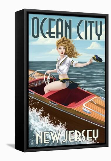 Ocean City, New Jersey - Boating Pinup Girl-Lantern Press-Framed Stretched Canvas