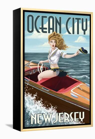 Ocean City, New Jersey - Boating Pinup Girl-Lantern Press-Framed Stretched Canvas