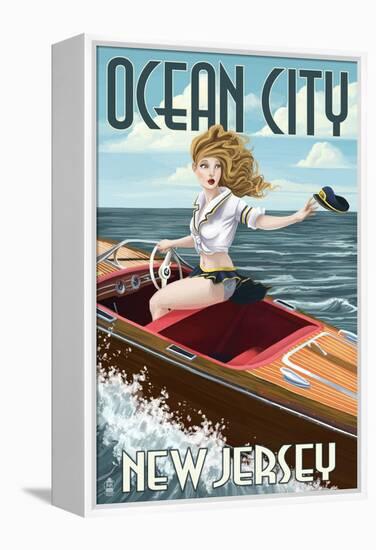 Ocean City, New Jersey - Boating Pinup Girl-Lantern Press-Framed Stretched Canvas