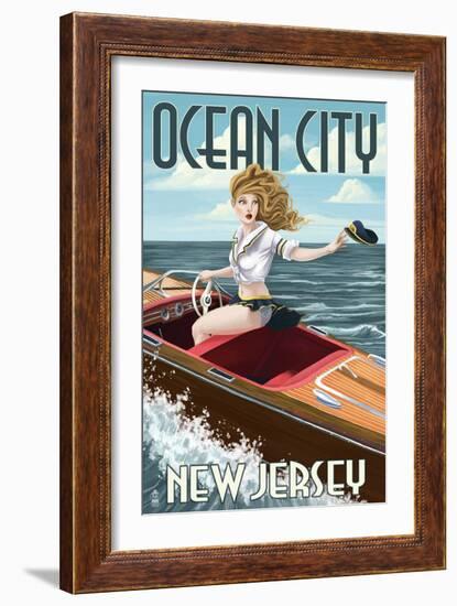 Ocean City, New Jersey - Boating Pinup Girl-Lantern Press-Framed Art Print
