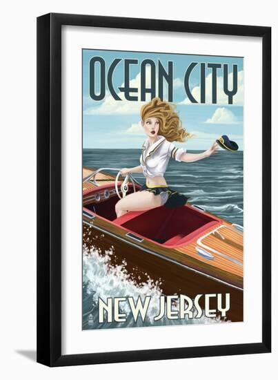 Ocean City, New Jersey - Boating Pinup Girl-Lantern Press-Framed Art Print