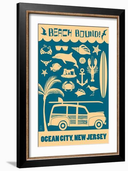 Ocean City, New Jersey - Coastal Icons-Lantern Press-Framed Art Print