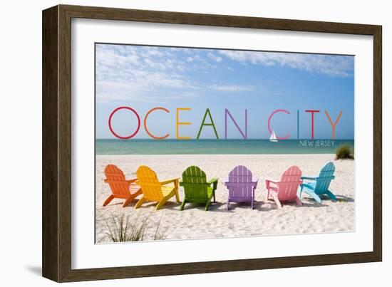 Ocean City, New Jersey - Colorful Beach Chairs-Lantern Press-Framed Art Print