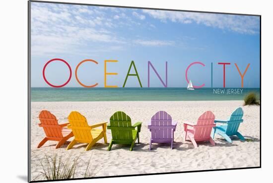 Ocean City, New Jersey - Colorful Beach Chairs-Lantern Press-Mounted Art Print