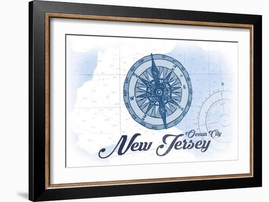 Ocean City, New Jersey - Compass - Blue - Coastal Icon-Lantern Press-Framed Art Print