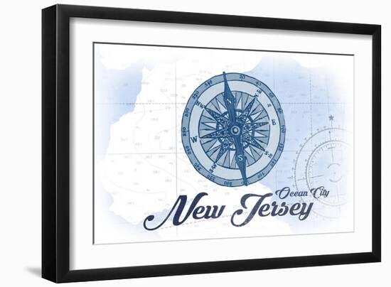 Ocean City, New Jersey - Compass - Blue - Coastal Icon-Lantern Press-Framed Art Print