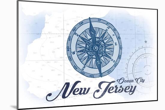 Ocean City, New Jersey - Compass - Blue - Coastal Icon-Lantern Press-Mounted Art Print