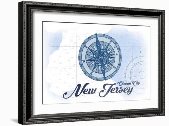 Ocean City, New Jersey - Compass - Blue - Coastal Icon-Lantern Press-Framed Art Print