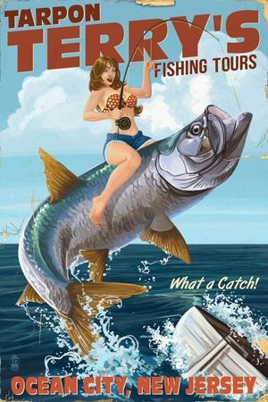Ocean City, New Jersey - Deep Sea Fishing Pinup Girl