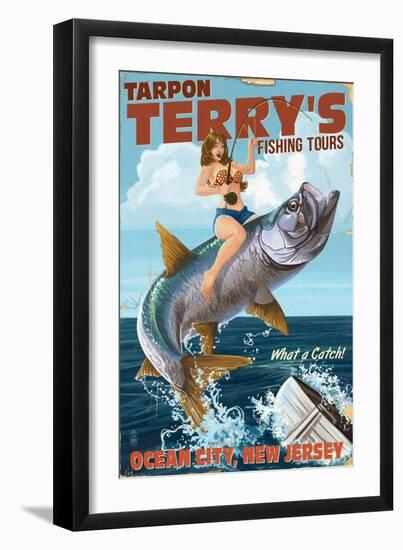 Ocean City, New Jersey - Deep Sea Fishing Pinup Girl-Lantern Press-Framed Art Print