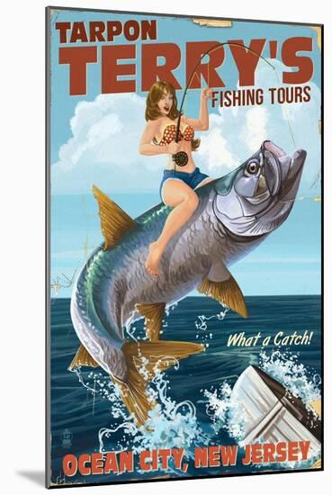 Ocean City, New Jersey - Deep Sea Fishing Pinup Girl-Lantern Press-Mounted Art Print