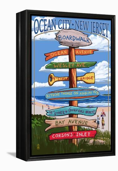 Ocean City, New Jersey - Destination Signpost-Lantern Press-Framed Stretched Canvas