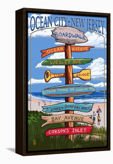 Ocean City, New Jersey - Destination Signpost-Lantern Press-Framed Stretched Canvas
