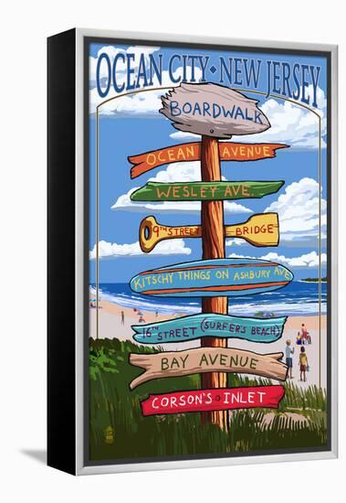 Ocean City, New Jersey - Destination Signpost-Lantern Press-Framed Stretched Canvas