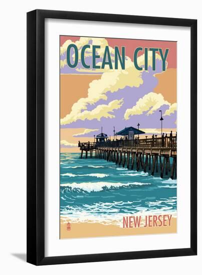 Ocean City, New Jersey - Fishing Pier-Lantern Press-Framed Art Print