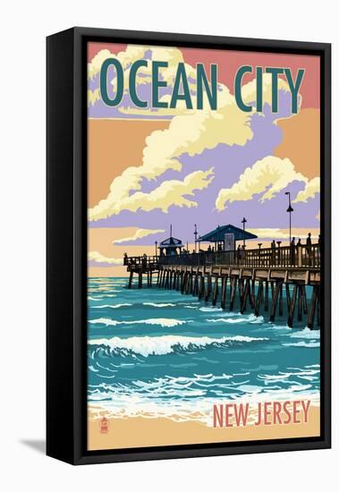 Ocean City, New Jersey - Fishing Pier-Lantern Press-Framed Stretched Canvas