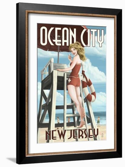 Ocean City, New Jersey - Lifeguard Pinup Girl-Lantern Press-Framed Art Print